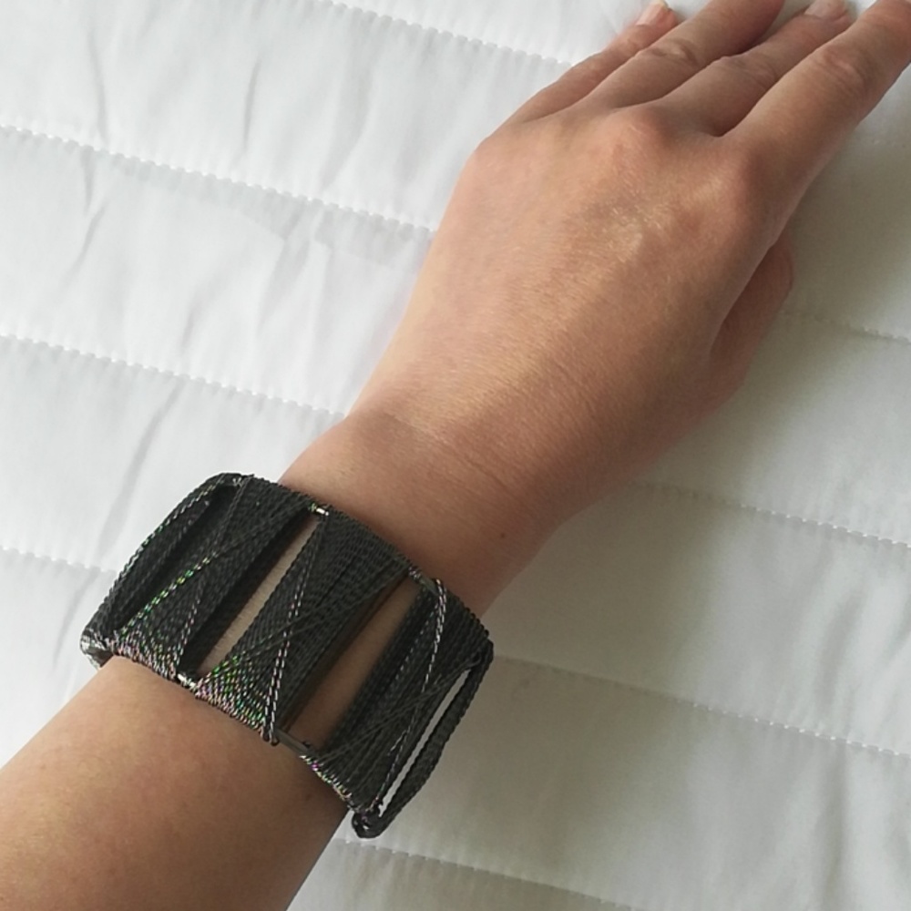 European Chic Textured Design Bangle Cuff, Worn 1x